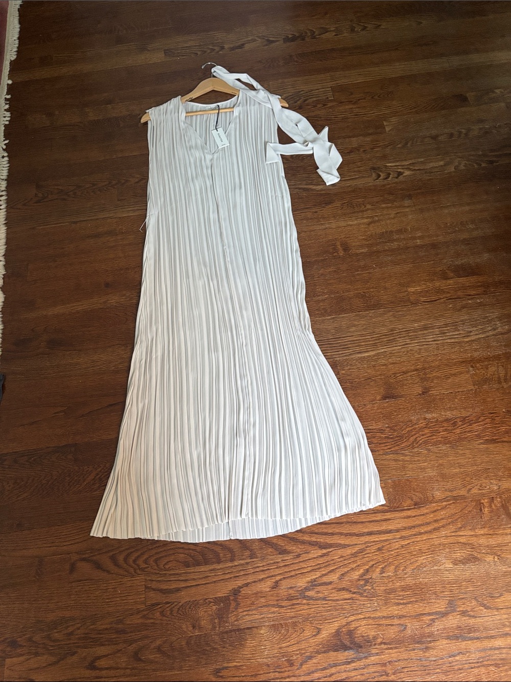 Babaton White Pleated Maxi Dress with Shoulder Tie